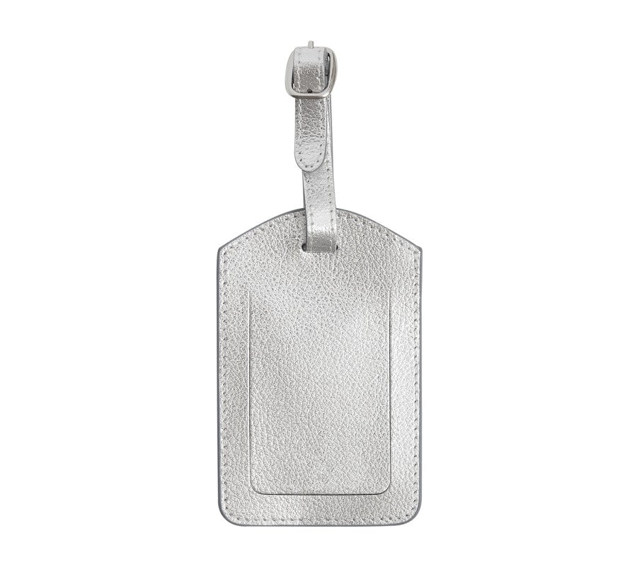Leather Luggage Tag: World: Silver
