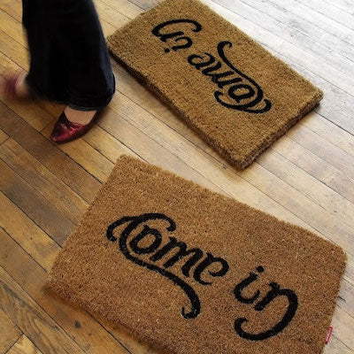 Come in, Go Away Ambigram Door Mat