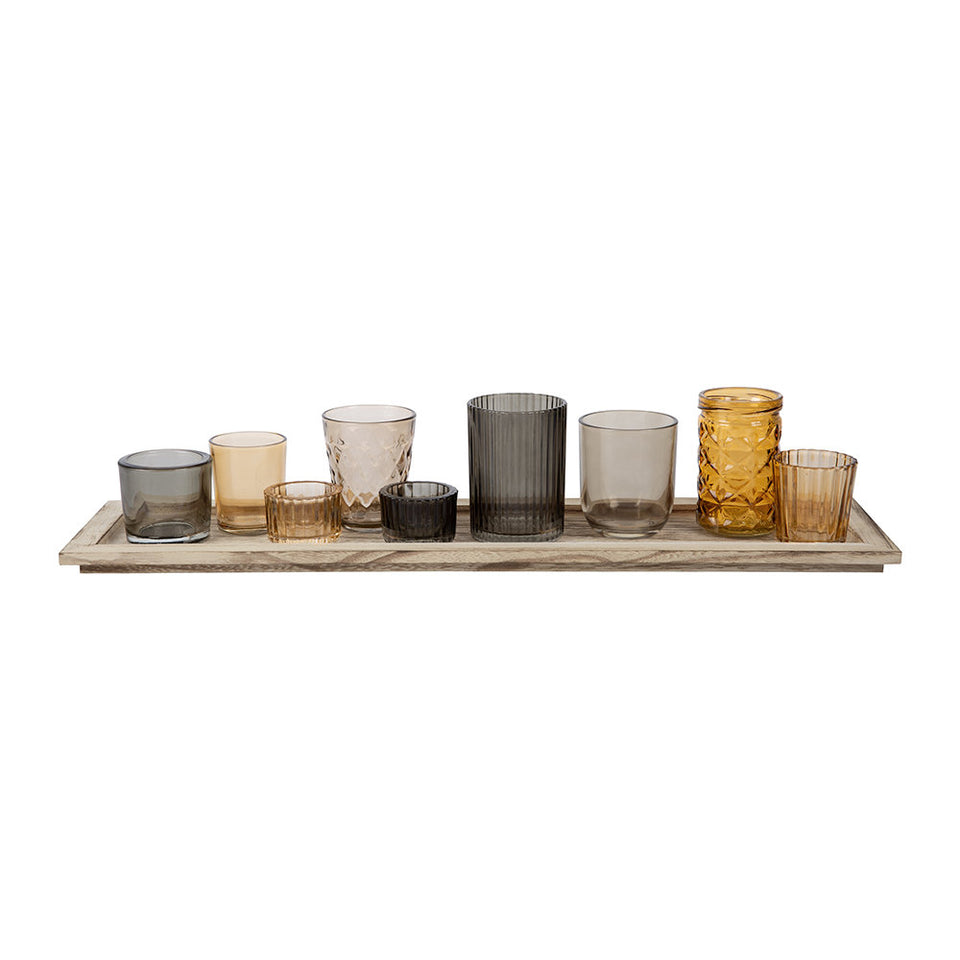 Assorted Votive Brown Glass Tray Set